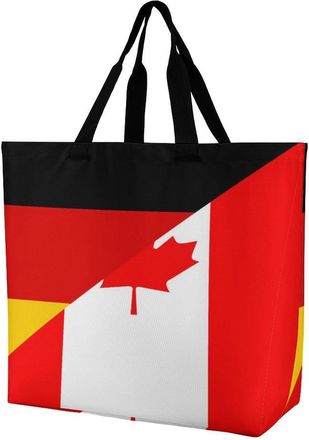 Generic Canada And Germany Flag Large Reusable Shopping Bag Lightweight Foldable Tote Bags Washable Shoulder Handbag