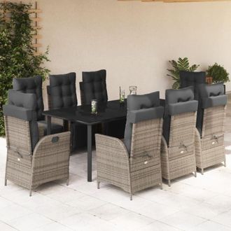 vidaXL Set Comedor Jard&iacute;n 9 Pzas Y Cojines Rat&aacute;n Sint&eacute;tico Gris Vidaxl