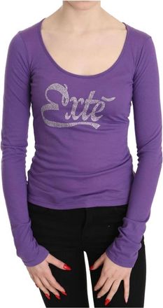 Exte Paarse kristalversierde longsleeve top - Dames - Longsleeves - Paars - S - Katoen - Tops