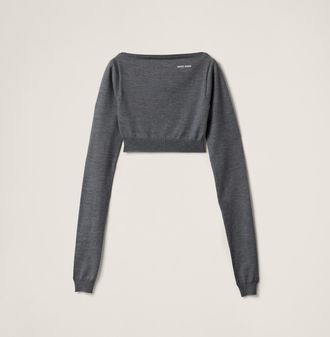 Miu Miu Wool Boat-neck Sweater, Woman, Slate Gray, Size 36