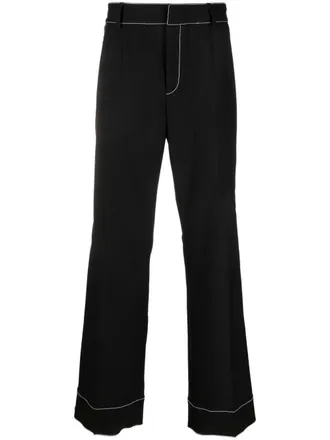 Marine Serre contrast-stitching straight-leg trousers - men - Elastane/Wool/Viscose - 48 - Black