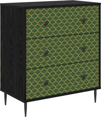vidaXL Cajonera Geleen Impresi&oacute;n Geom&eacute;trica En Esmeralda Roble Negro Vidaxl