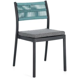 Decorspace Sedia Alvin in polipropilene e schienale con intreccio in corda di poliestere da interno -Antracite/Verde / Confezione da 1 Pezzo