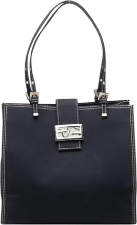 Fendi Navy Canvas Shoulder Bag Tote Bag (Pre-Owned)