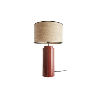 Miliboo L&aacute;mpara De Mesa De Cer&aacute;mica Esmaltada Terracota Con Pantalla De Rafia Natural 64 Cm Majes
