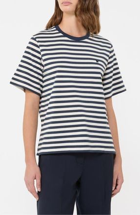 Max Mara Stripe Jersey T-Shirt in Ecru/Navy at Nordstrom, Size Medium