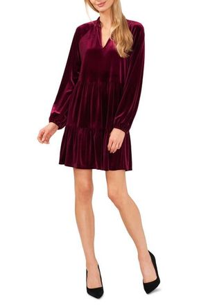 CeCe by Cynthia Steffe Split Neck Long Sleeve A-Line Dress in Majestic Wine at Nordstrom, Size Large