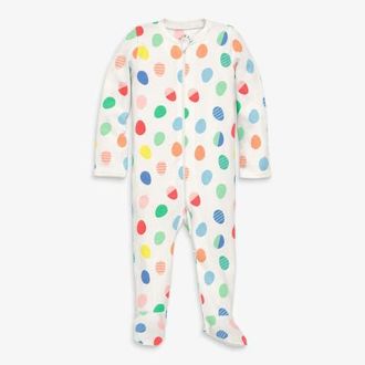 primary Baby Organic Zip Footie In Seasonal Prints in Ivory Rainbow Egg Hunt at Nordstrom, Size Newborn