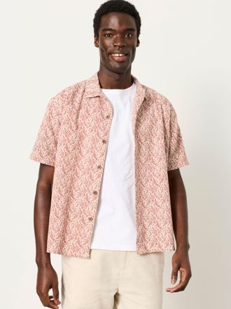 Fat Face FatFace Rust Red Short Sleeve Relaxed Fit Linear Leaf Print Shirt