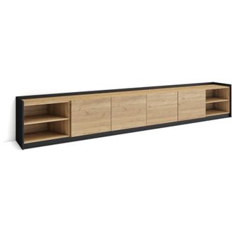 Skraut Home Skraut Home - Mobile TV Soggiorno, Ampio spazio a disposizione, 310x37x50cm, Per TV fino a 80, Mobile Soggiorno, Stile moderno, Rovere e nero