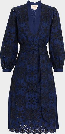 Figue Clove Broderie Anglaise Blouson-Sleeve Midi Shirtdress