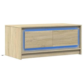 Berkfield Home Durable Coffee Table with LED Lights Sonoma Oak Engineered Wood in Light Tan