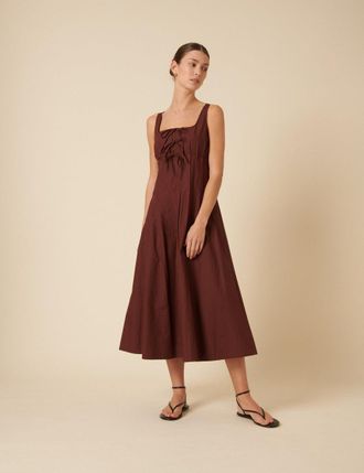 Nobody's Child Brown Tie Front Penelope Midi Dress