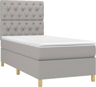 vidaXL Cama Box Spring Colch&oacute;n Y Luces Led Tela Gris Claro 80x200 Cm Vidaxl