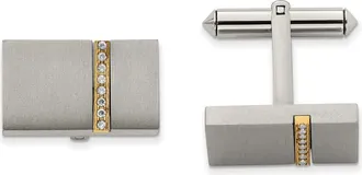 Diamond2Deal Titanium Brushed Yellow IP-plated with Cubic Zirconia Rectangular Cuff Links