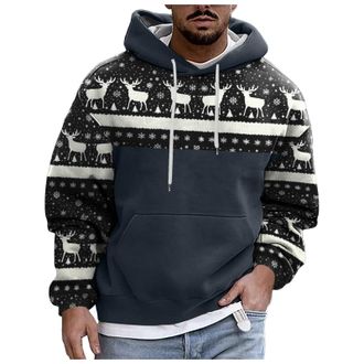 Generic Mens Christmas Hoodie Xmas Tree Light up Jumper Snowflakes Sweatshirt Hooded Pullover Drawstring Sweater with Pockets Ugly Novelty Blouse Casual Loose
