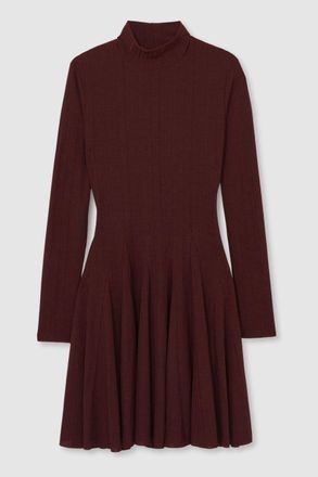 Reiss Womens Burgundy Ribbed Flared Mini Dress, Size: 18