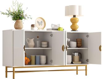 STILVORA Aparador Con 4 Puertas Y Cierre Suave, En Mdf Y Tablero De Part&iacute;culas, Blanco, 160&times;40&times;82 Cm