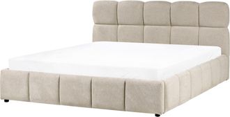 Beliani Cama Baja Con Almacenaje Tapizada Somier Elevable Con Capiton&eacute; 180 X 200 Cm Gris Pardo Noyon