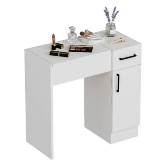 Dmora Toilette Lequile, Mueble De Tocador Con Espejo, Un Caj&oacute;n, 2 Puertas, 74x38x108h Cm Blanco