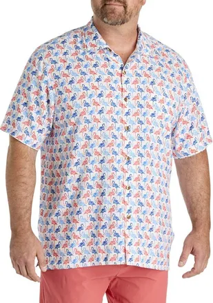 Tommy Bahama Big & Tall Veracruz Cay Flamingo Mingle Sport Shirt in White at Nordstrom, Size Xxx-Large