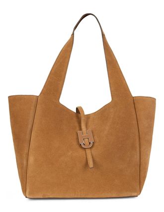 Hogan Womens Shopper Bag Light Brown Suede Calf Skin Tote
