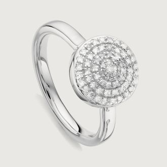 Monica Vinader Sterling Silver Fiji Large Button Stacking Ring Diamond