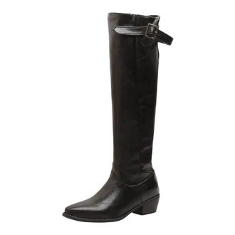 Generic Womens Sexy Over The Knee Boots Square Toe High Block Heel With Buckle Strap Closure Thigh High Party Dating Boots