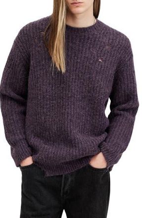 AllSaints Slane Distressed Wool, Alpaca & Cotton Crewneck Sweater in Cosmic Purple at Nordstrom Rack, Size Xx-Large