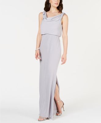 Adrianna Papell Womens Blouson Cowlneck Gown Silver Size 6