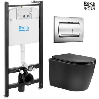 Roca Roca - Bastidor Active Pack Cisterna Empotrada Y Pulsador Cromo Brillo Con Inodoro Suspendido Nebula Black Mate Rimless