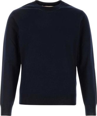 Valentino Garavani Wollen trui met VLogo-borduursel - Heren - Ronde hals truien - Blauw - XL - Wol - Truien & Vesten