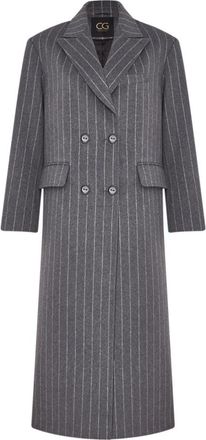 Cesare Gaspari Lange Pinstripe Wolmix Jas - Dames - Mantel - Grijs - XL - Wol - Jassen