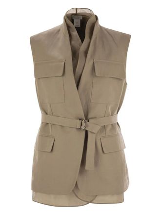 Brunello Cucinelli Gilet met ceintuur en zak - Beige