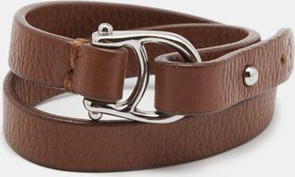 Aigner Brown Leather Double Tour Logo Bracelet