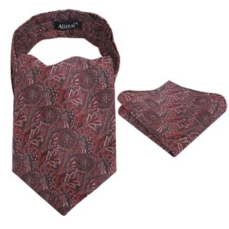 Alizeal Mens Cravat Tie Set Ascot Retro Floral for Banquet Party Tie and Pocket Square Set, Burgundy
