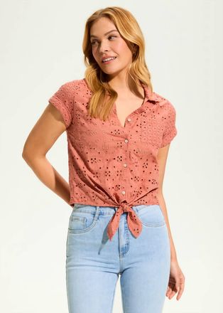 FDJ Eyelet Button Down Shirt In Clay