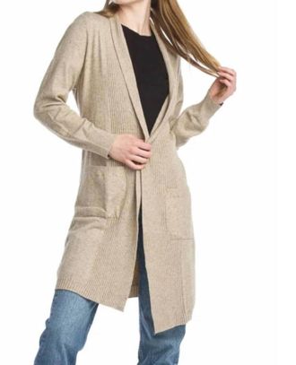 Papillon Ribbed Pointelle Cardigan In Taupe
