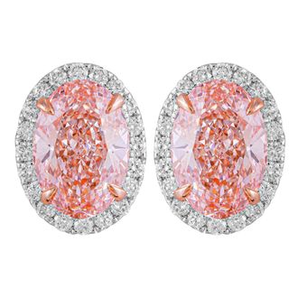 Diamond2Deal 14k White Gold Vivid Pink Oval Cut 3.5 Ct Lab-Grown Diamond Halo Stud Earrings