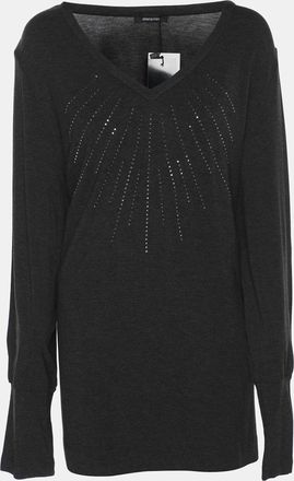 Elena Miro Dark Grey Jersey Embellished V Neck Top