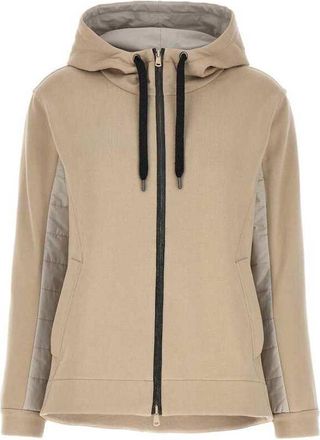 Brunello Cucinelli Womens Talc Cotton Zip Hoodie, Size M
