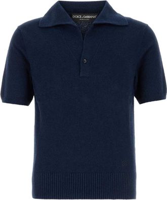 Dolce & Gabbana Polo Shirt - Heren - Ronde hals truien - Blauw - L - Katoen - Truien & Vesten