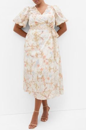 City Chic Anastasia Print Wrap Dress in Opulent Ivory at Nordstrom, Size Xxxs
