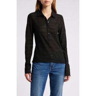 Rag & Bone Julia Open Knit Long Sleeve Polo in Black at Nordstrom Rack, Size Xx-Small