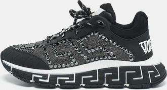 Versace Black/grey Leather And Lurex Fabric Trigreca Sneakers