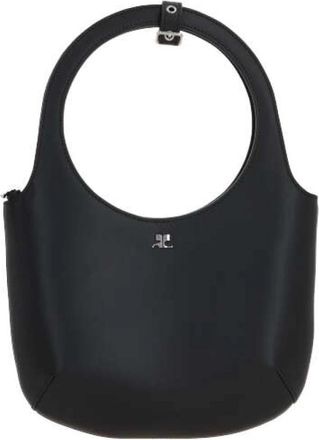 Courr&egrave;ges Zwarte leren handtas met metalen logo - Dames - Handtassen - Zwart - ONE Size - Leer - Tassen
