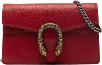 Gucci Pre-owned Cross Body Bags, female, Red, Size: ONE SIZE Pre-owned Dionysus Leather Mini Chain Shoulder Bag