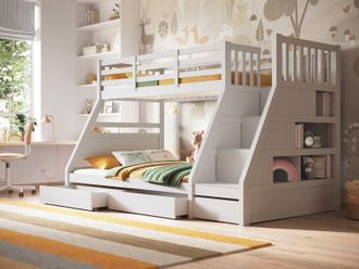 Flair Lunar Wooden Triple Bunk Bed in White | Size: Single