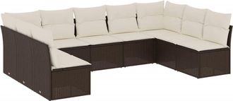 vidaXL Vidaxl - Set De Sof&aacute;s De Jard&iacute;n 9 Pzas Y Cojines Rat&aacute;n Sint&eacute;tico Marr&oacute;n