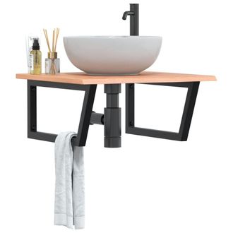 Berkfield Home Basin Shelf Wall Mounted Steel & Solid Wood Oak in Brown